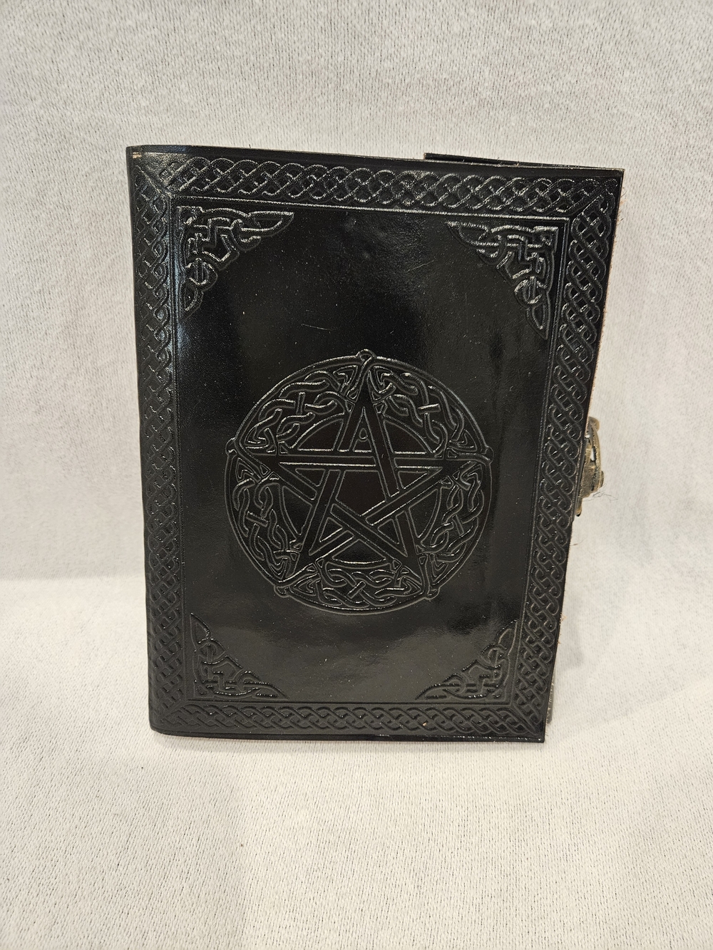 Leatherbound Black Celtic Star Embossed Pentagram Journal Diary, Book Of Shadows